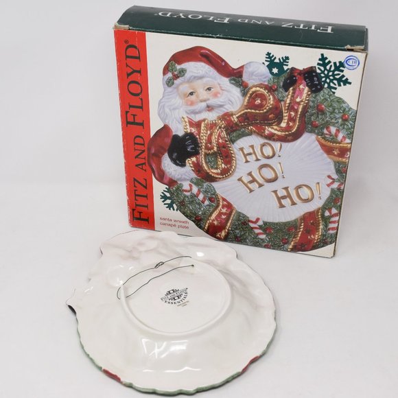 2002 Fitz and Floyd Essentials Santa Wreath Canape Plate IOB Christmas 3D - Picture 2 of 14